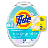 Tide PODS Free and Gentle Odor Refresh Laundry Detergent Packs, 45 Count, Hypoallergenic Laundry Detergent Pods