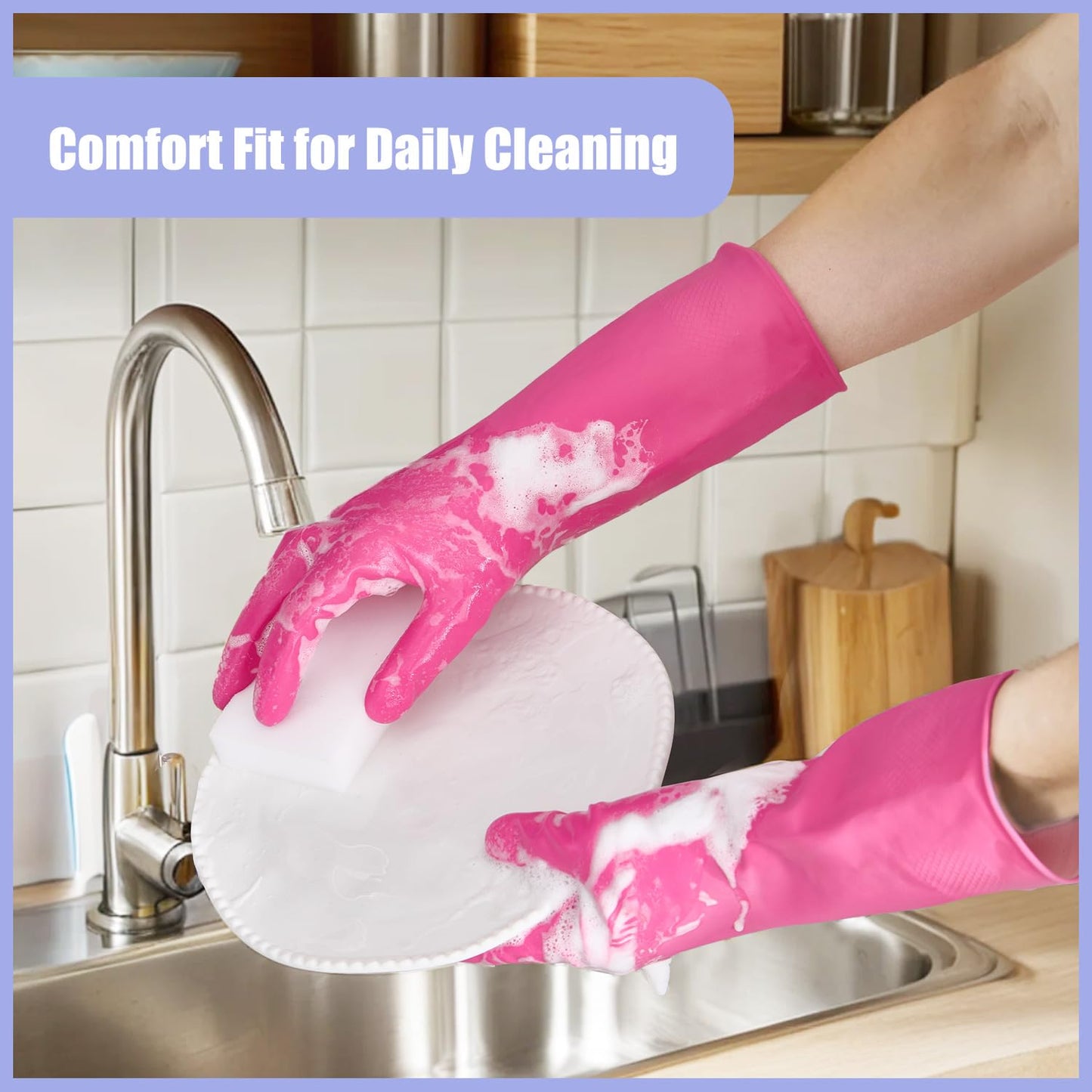 FCTTD Rubber Kitchen Dishwashing Gloves - 4 Pairs Colorful Reusable Cleaning Gloves for Kitchen Washing Dishes and Household Cleaning (Medium