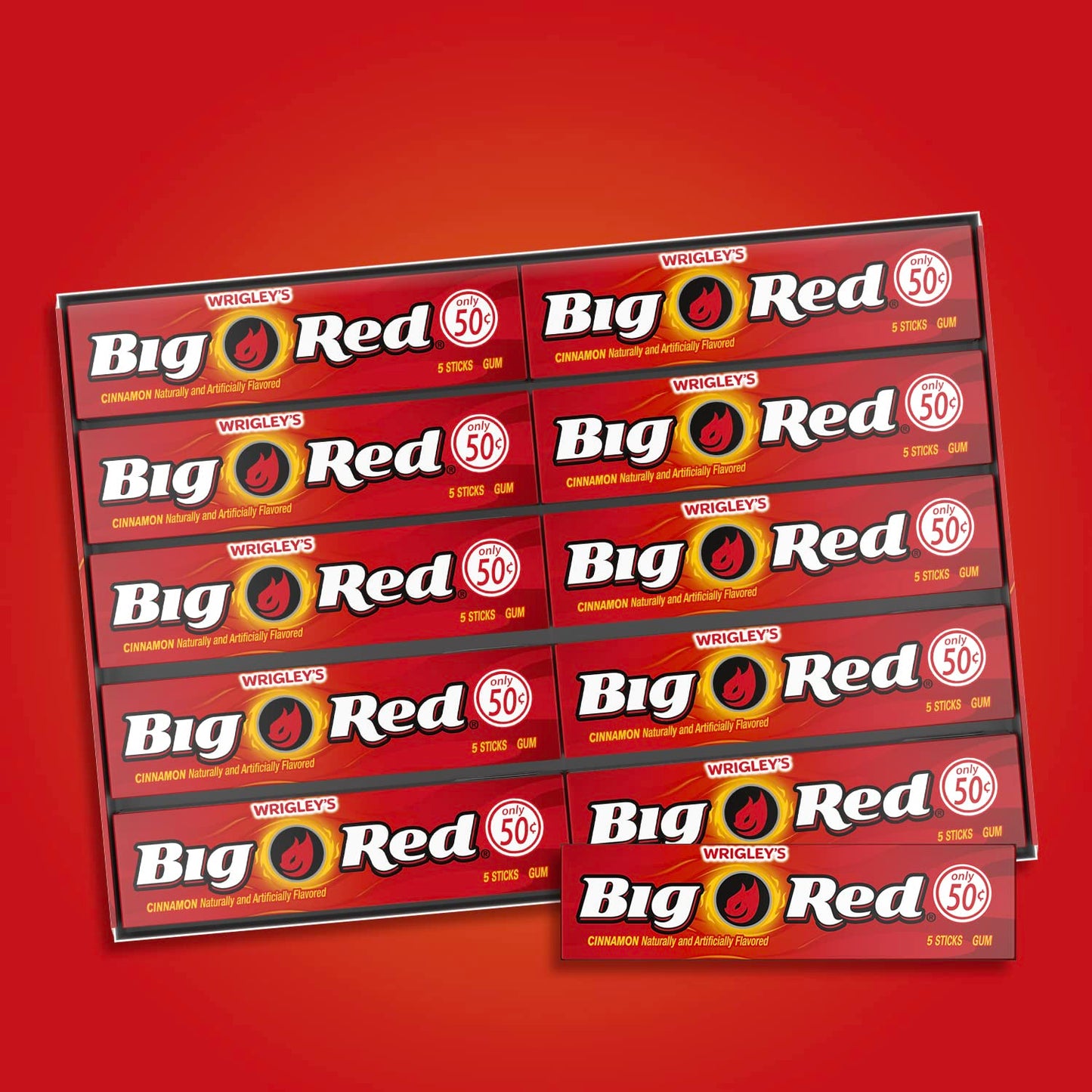 WRIGLEY'S BIG RED Chewing Gum Bulk Pack, 5 Sticks Per Pack (40 Total Packs)