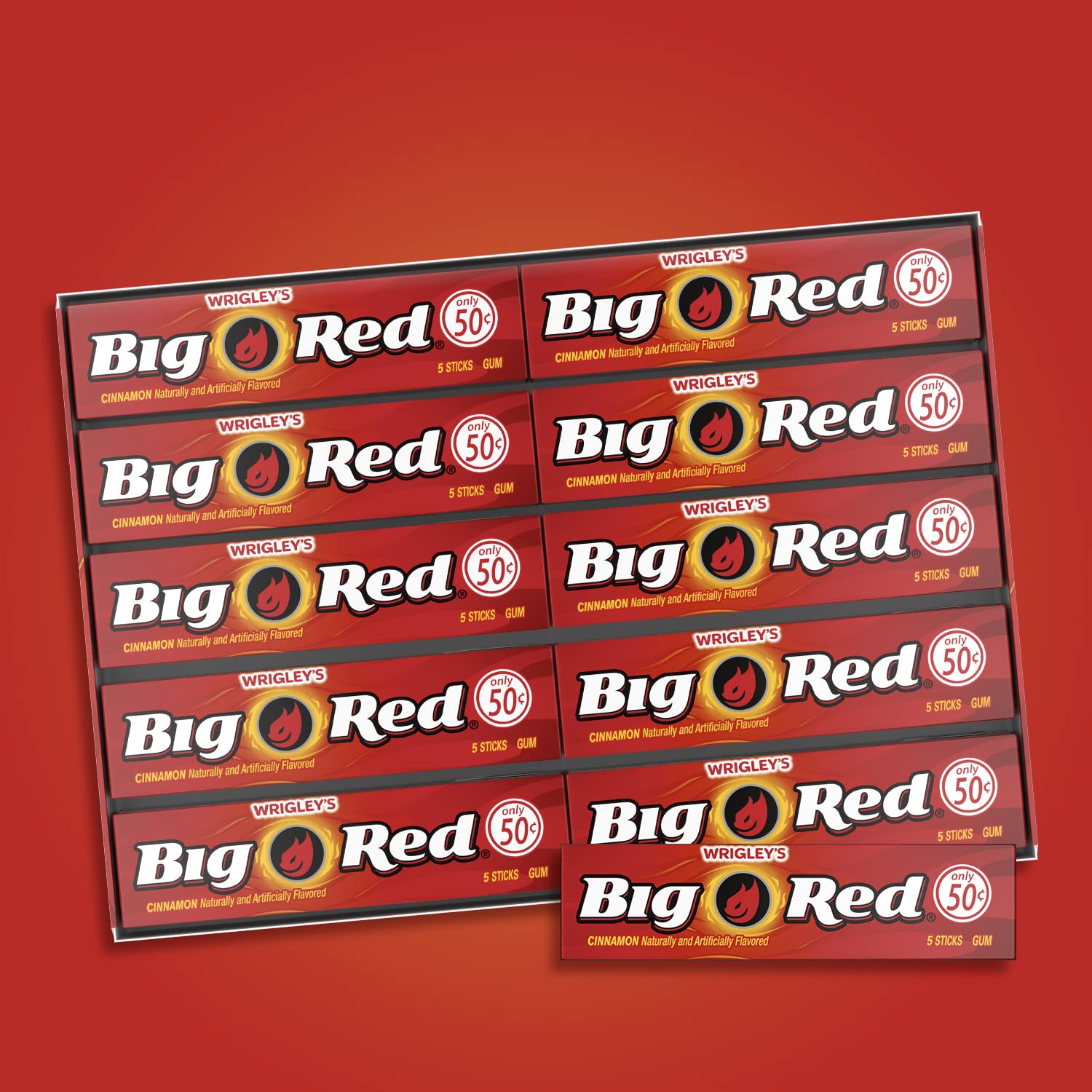 WRIGLEY'S BIG RED Chewing Gum Bulk Pack, 5 Sticks Per Pack (40 Total Packs)