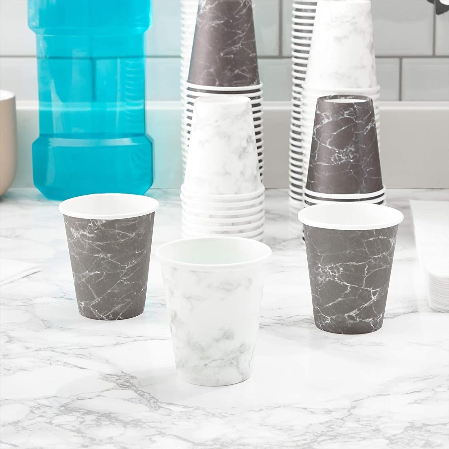 Juvale Marble Bathroom Cups - Leak-Resistant Mouthwash Cup - Compact 3 Fl Oz Coffee & Espresso Mug - Disposable Paper Drinkware - Pack of 600, Black