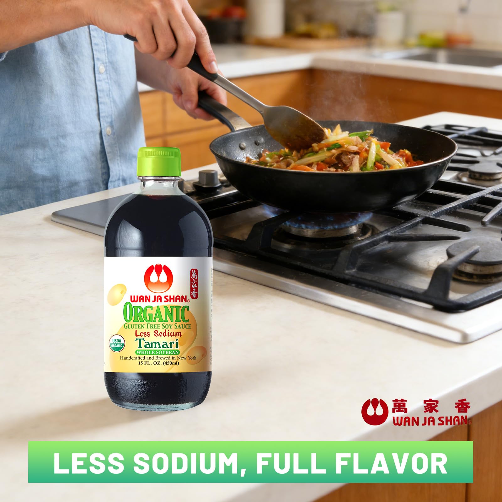 Wan Ja Shan Organic Tamari Soy Sauce 15oz - Gluten Free, Less Sodium, Whole Soybeans | Naturally Brewed & Handcrafted in New York | Rich Umami Flavor
