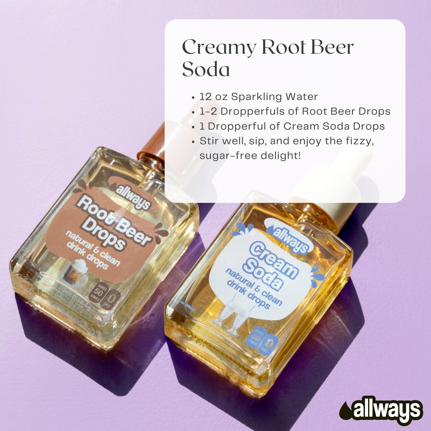 Allways Drops Natural Root Beer Water Flavoring Enhancer | Sugar-Free, Zero Calories, Monk Fruit Sweetened | Sustainable Glass Bottle | Kids & Adults