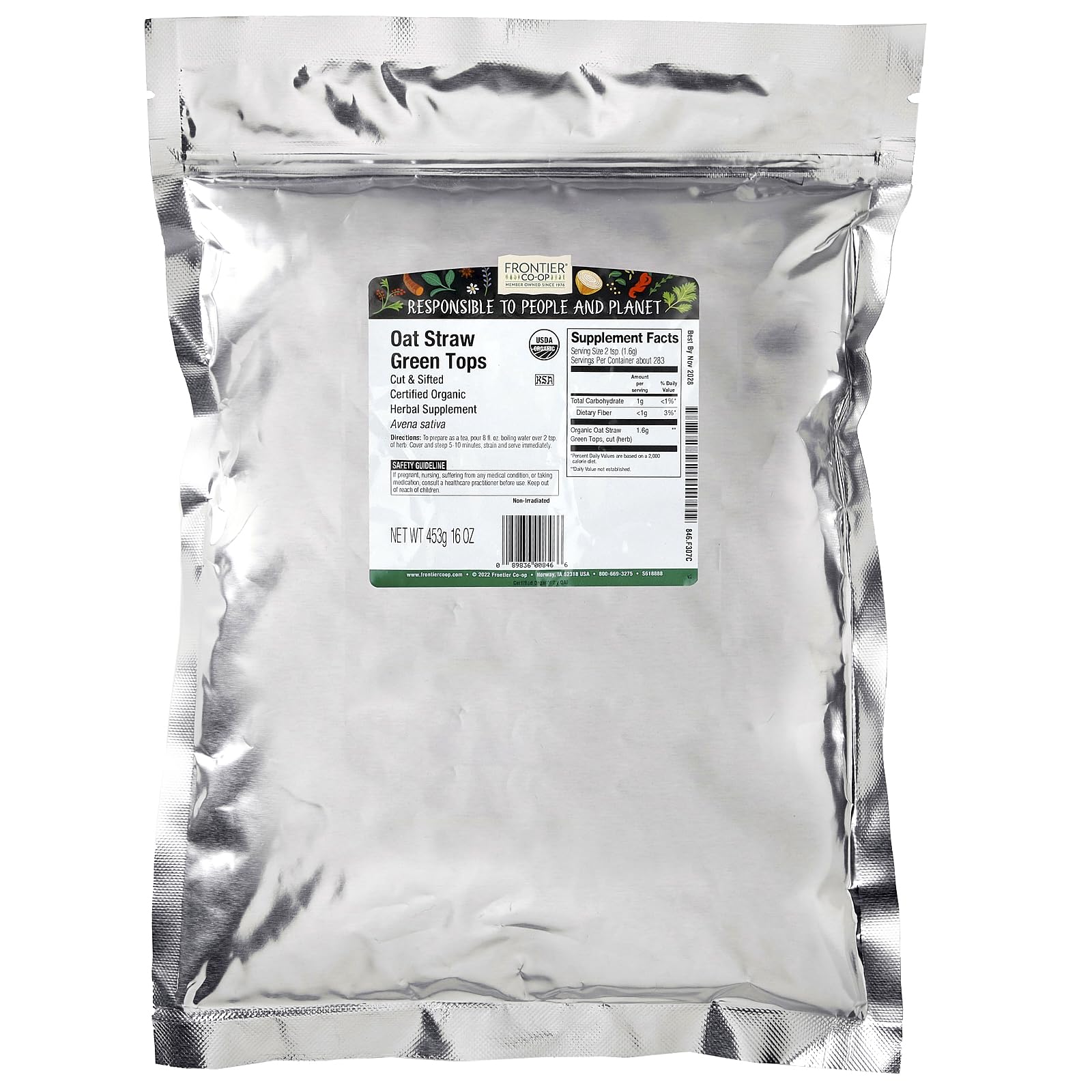 Frontier Co-op Organic Cut & Sifted Oatstraw Green Tops 1lb