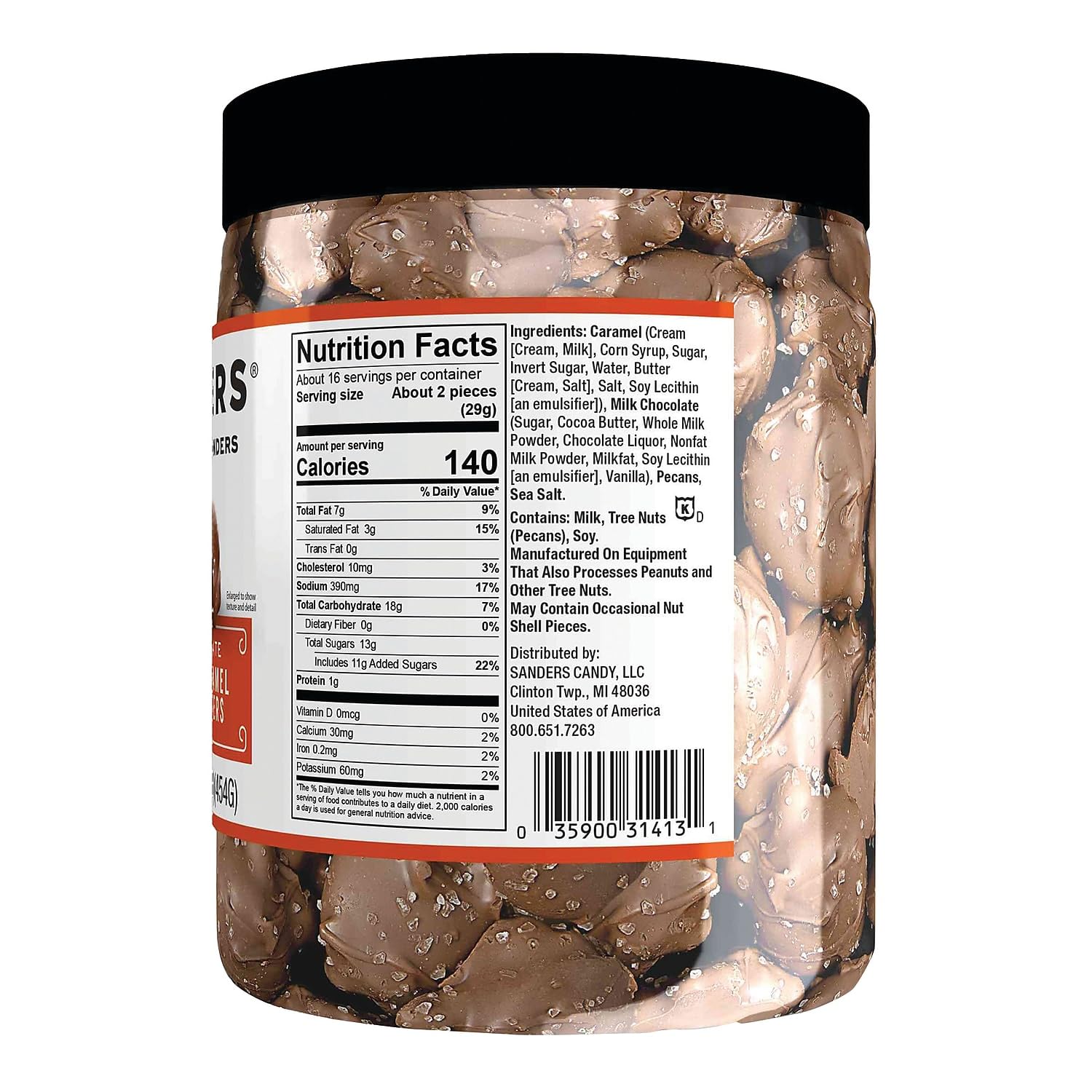 Sanders Milk Chocolate Sea Salt Caramel Pecan Clusters - 16 oz Tub