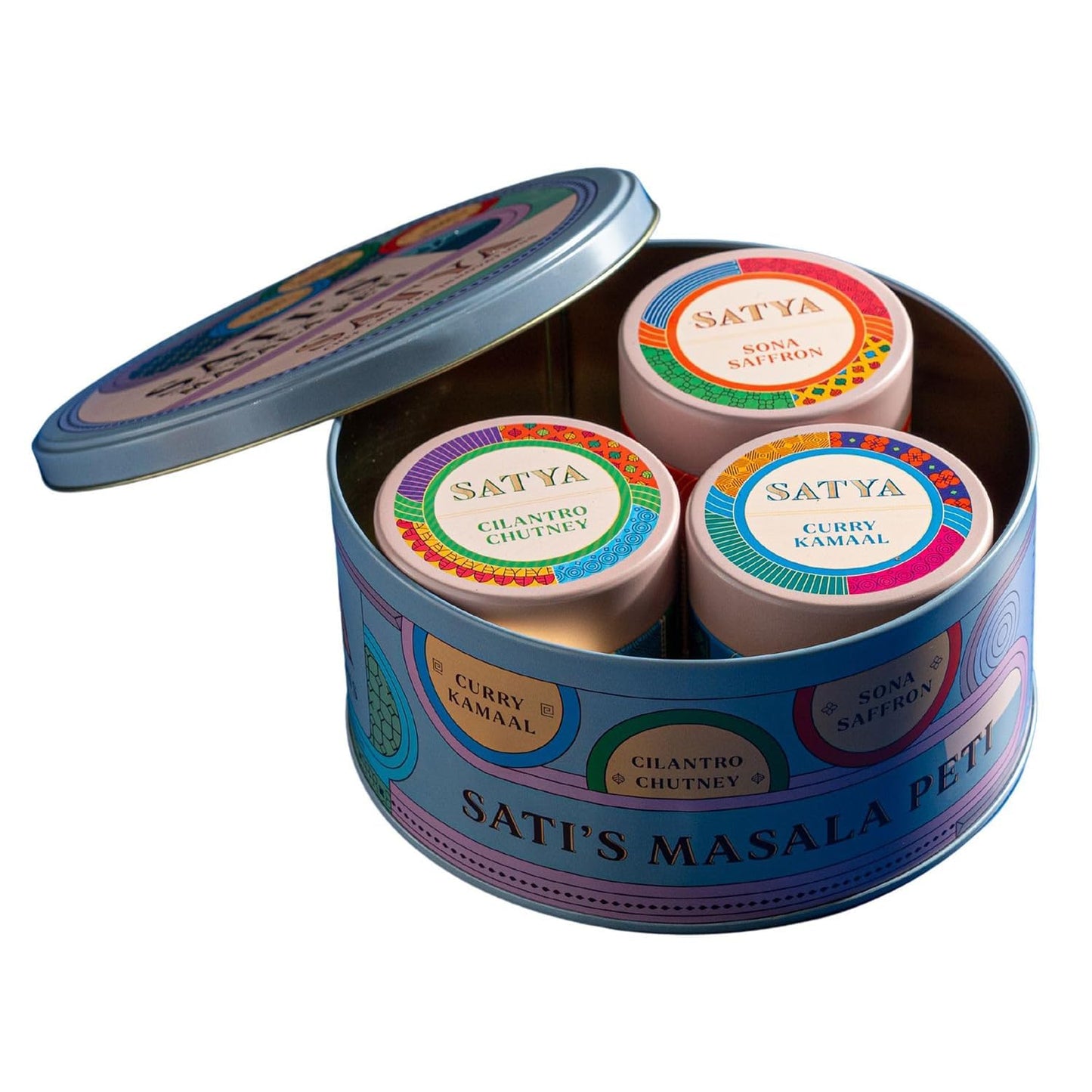 Satya Blends Indian Spice Gift Set Pack of 3 - Cilantro Chutney, Curry Kamaal & Sona Saffron Seasoning Mix Trio, Vegan, Gluten Free, Low Sodium, No