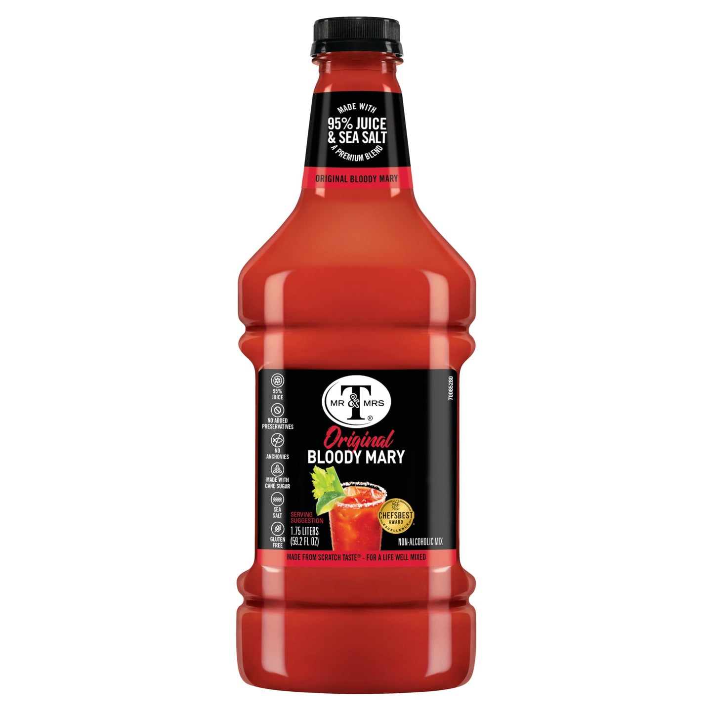Mr & Mrs T Original Bloody Mary Mix, 1.75 L bottle (Pack of 6), Tomato Juice Blend Cocktail Mixer, Premium Ingredients, Perfect for Bloody Mary