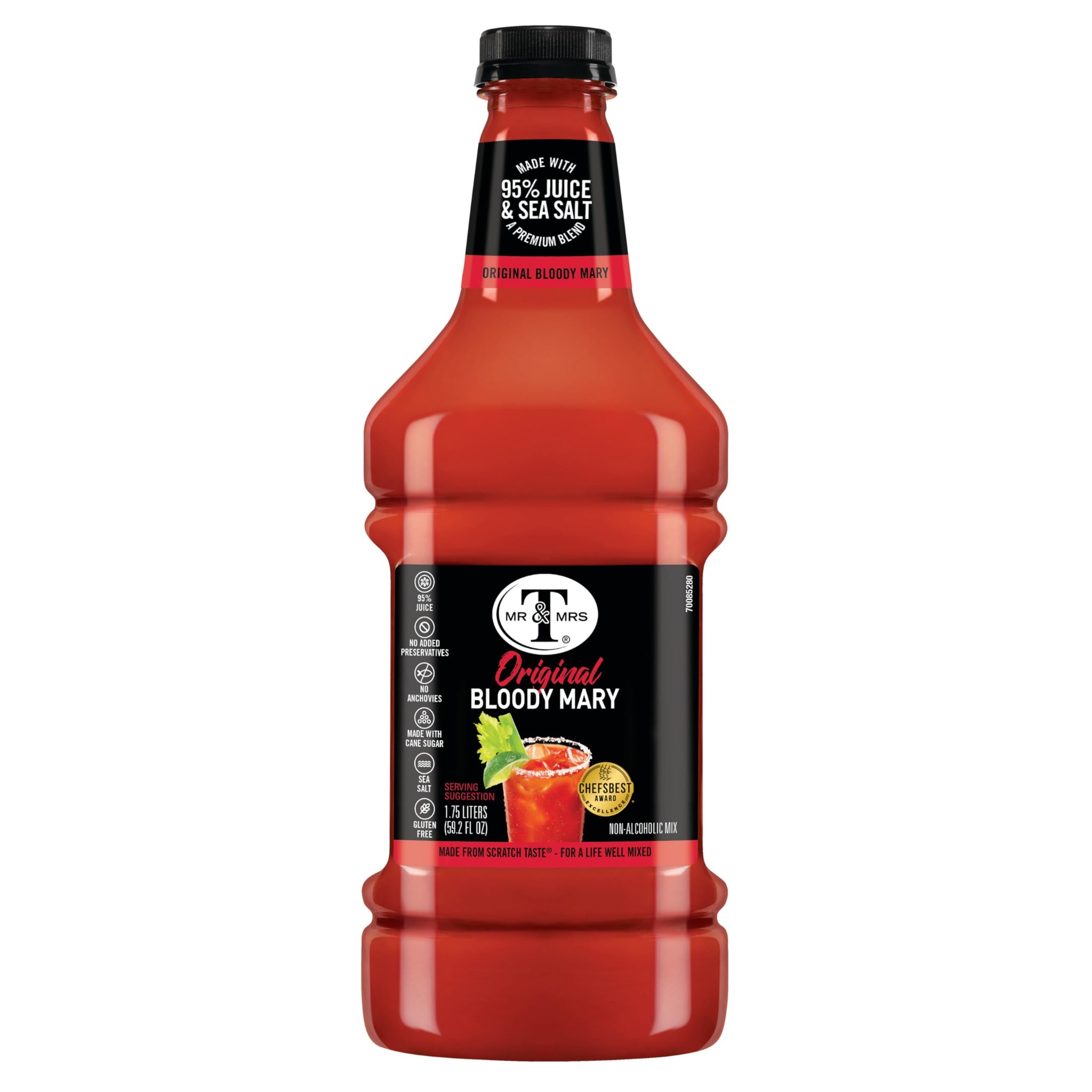 Mr & Mrs T Original Bloody Mary Mix, 1.75 L bottle (Pack of 6), Tomato Juice Blend Cocktail Mixer, Premium Ingredients, Perfect for Bloody Mary