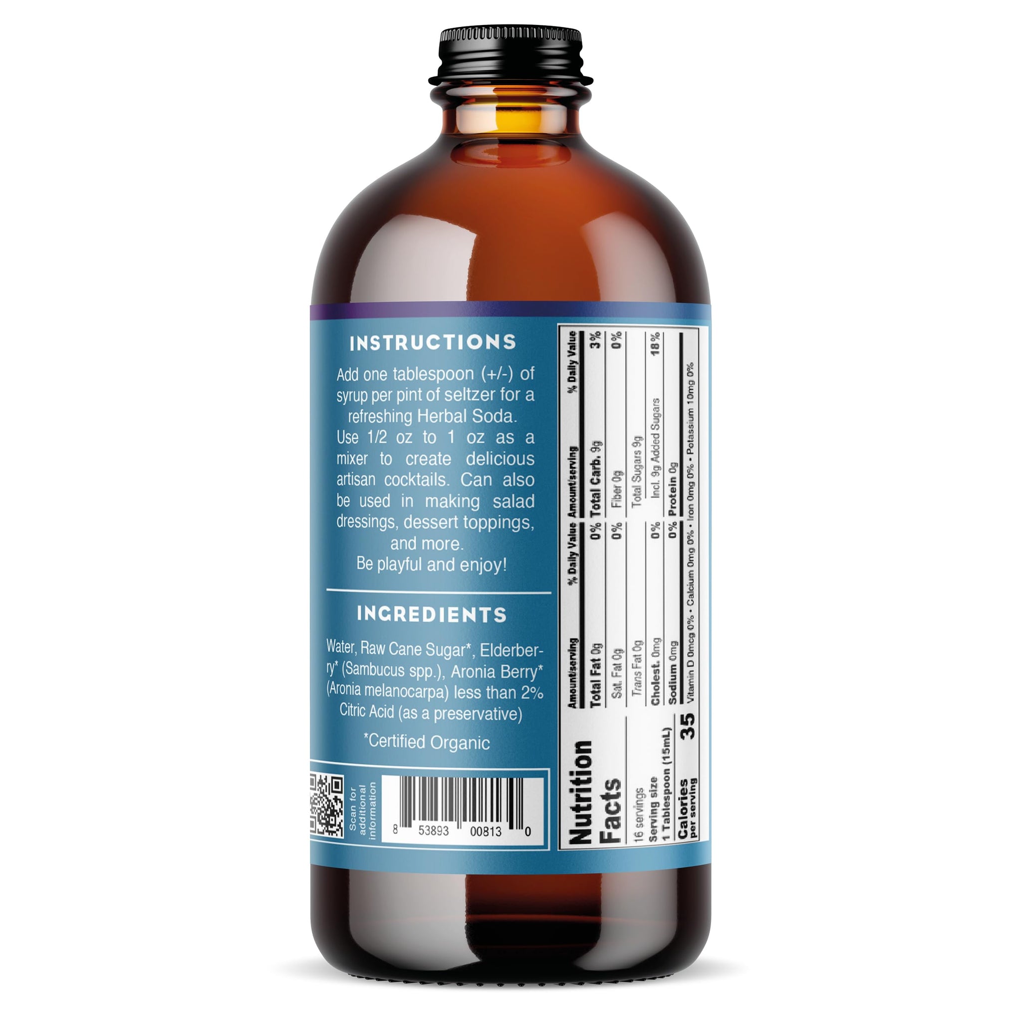 Bluestem Botanicals Organic Elderberry Simple Syrup, 8 oz, Cocktail and Mocktail Mixer for Drinks, Non-Alcoholic