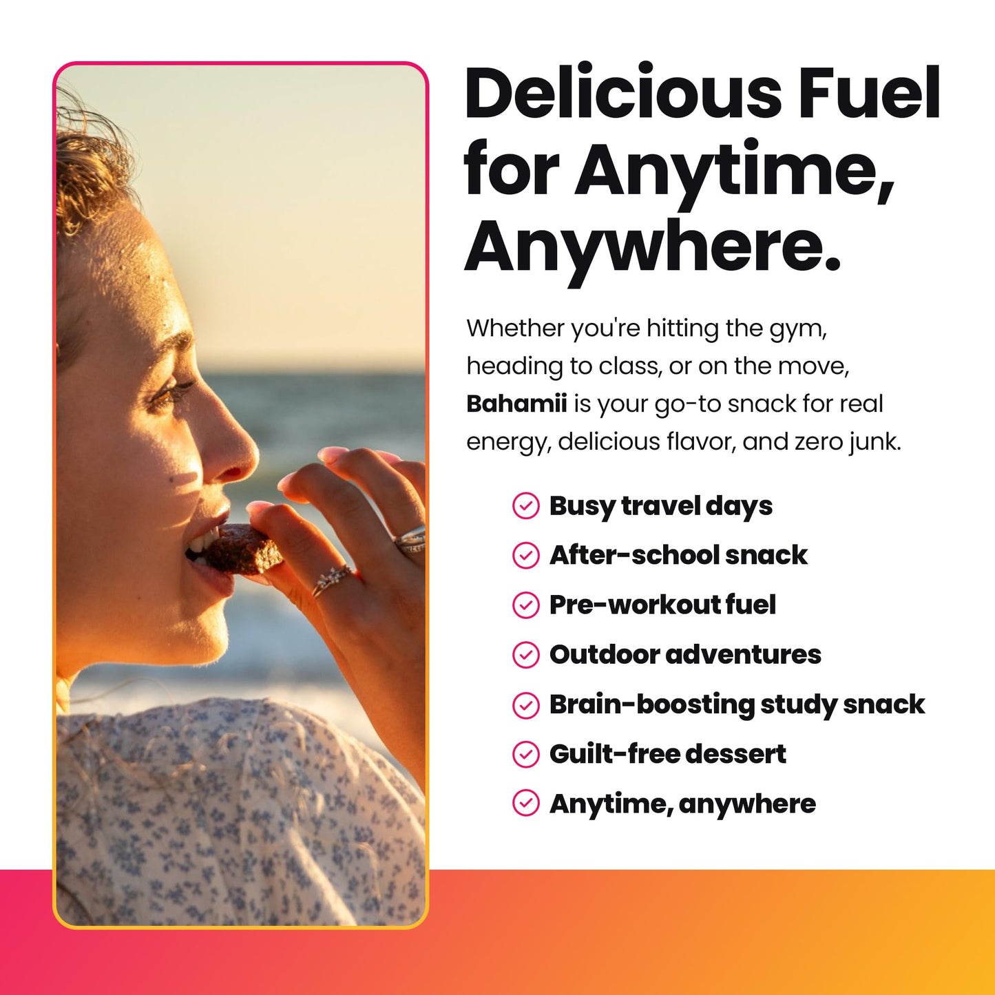 Bahamii Chocolate Almond Date and Energy Bars, Healthy Snacks and Breakfast Bars for Kids and Adults, No Sugar Added, Gluten Free, High Fiber, Vegan
