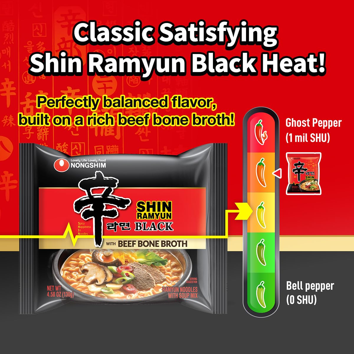 Nongshim Shin Ramyun Black Noodles, Spicy Korean Signature Instant Ramyun, Rich Beef Bone Broth, Pantry Essential Korean Noodles, Quick and Easy, 4.58