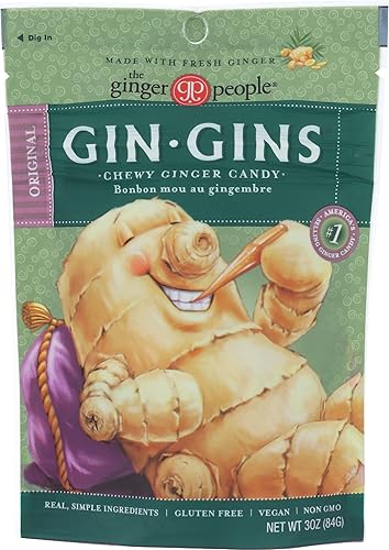 GIN GINS Original Ginger Chews by The Ginger People - Individually Wrapped Healthy Candy - 3 oz Bag - Pack of 24