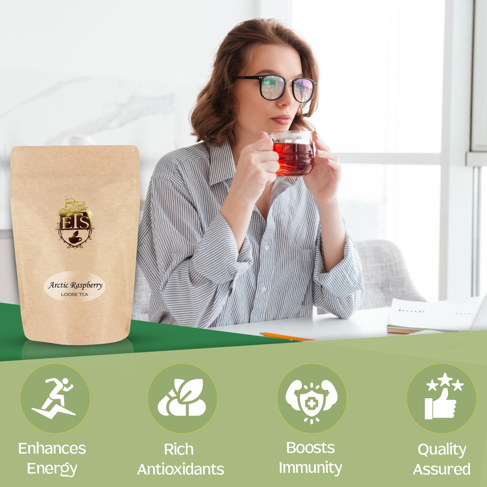 Arctic Raspberry Naturally Flavored Black Tea - Loose Leaf Pouch - 16oz | Fruity Berry Blend with Raspberry Pieces | Premium Ceylon Black Tea | Medium