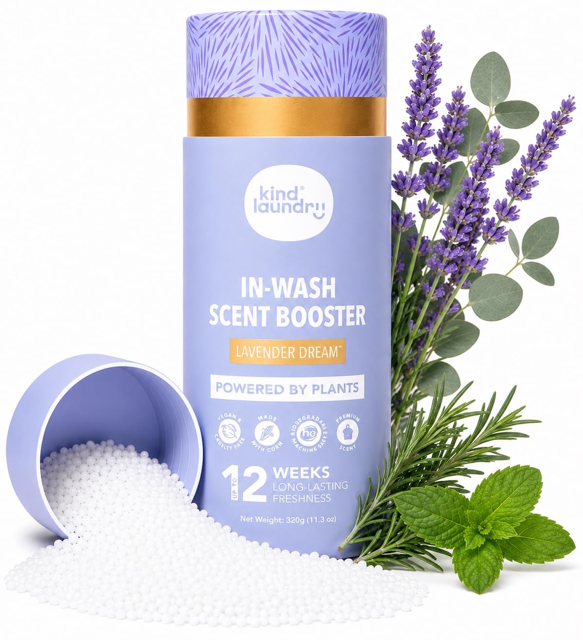 Kind Laundry In Wash Scent Booster Beads - Lavender Dream - 100% Plant Based - Natural Laundry Booster Beads & Smell Deodorizer - Environment Friendly