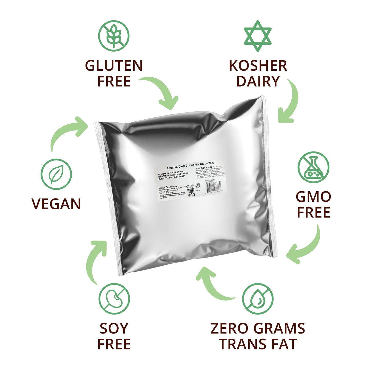 Keystone Pantry - Dark Chocolate Chips- Non-Dairy - 4.4 lb / 2 kg - Sugar, Gluten, & Dairy Free - Kosher - Vegan - Diabetic Friendly - Low Carb - Perfect for Baking