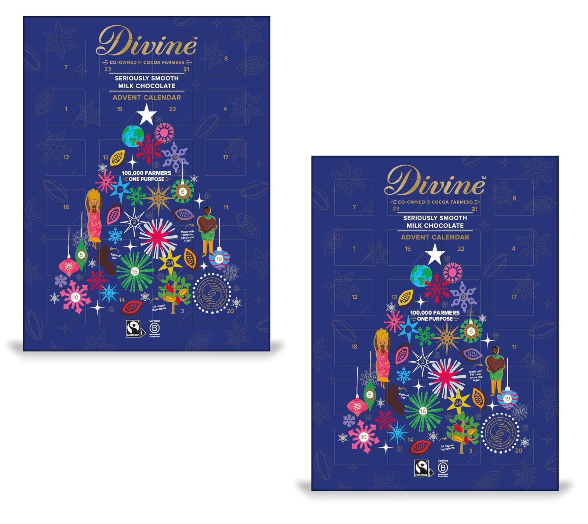 Divine Advent Calendars - Pack of 2 - Milk Chocolate - Delicious Traditions for Friends and Family - Great for Sharing - Great Taste and Fun to Use