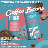 Pablo Artisan Ethiopia Yirgacheffe Grade 2 Single Origin Coffee Beans - Medium Dark Roast Whole Bean Coffee, 100% Arabica Espresso Beans, Notes