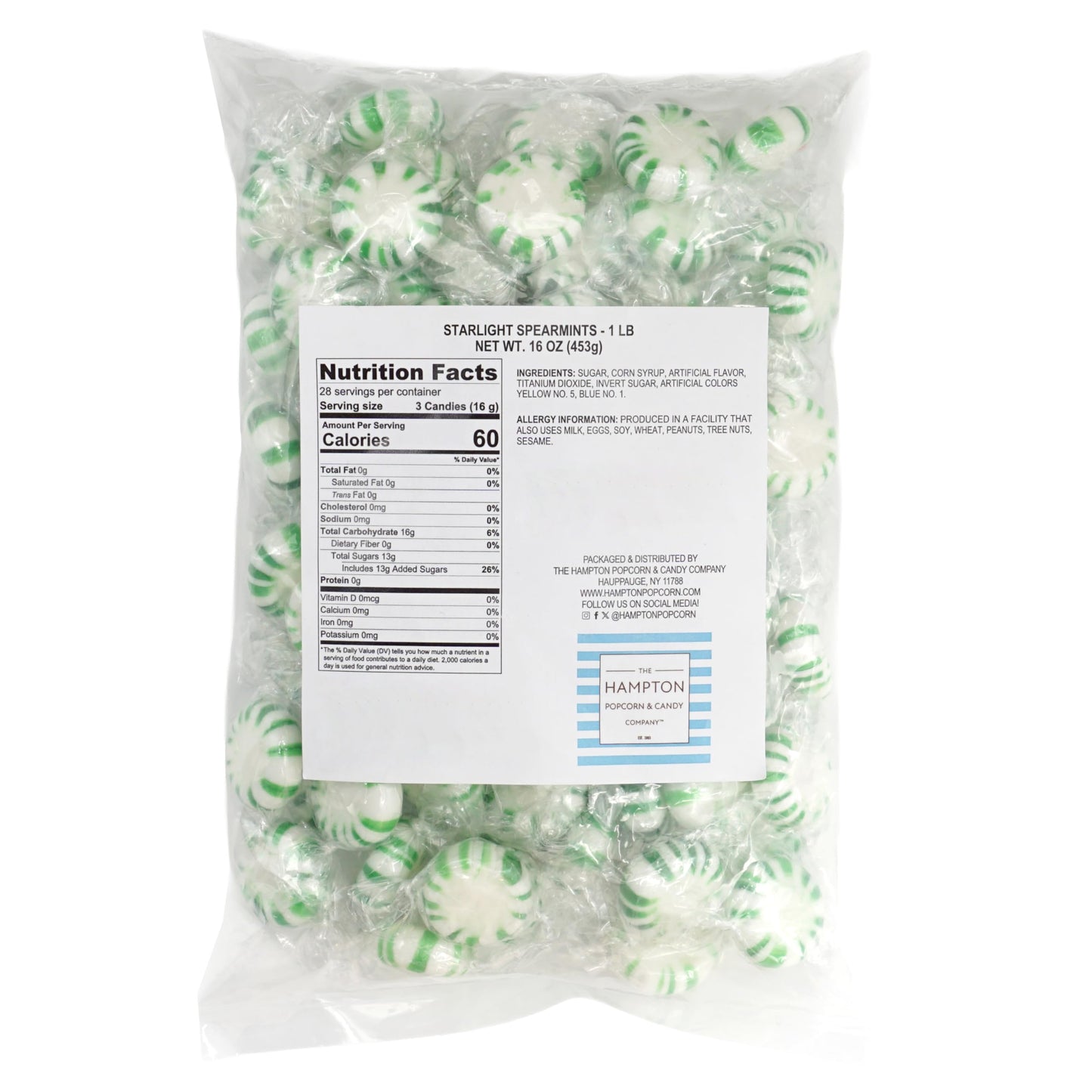 Starlight Spearmint Candy, 1 Pound Bulk Candy, Individually Wrapped Spearmint, Starlight Mints