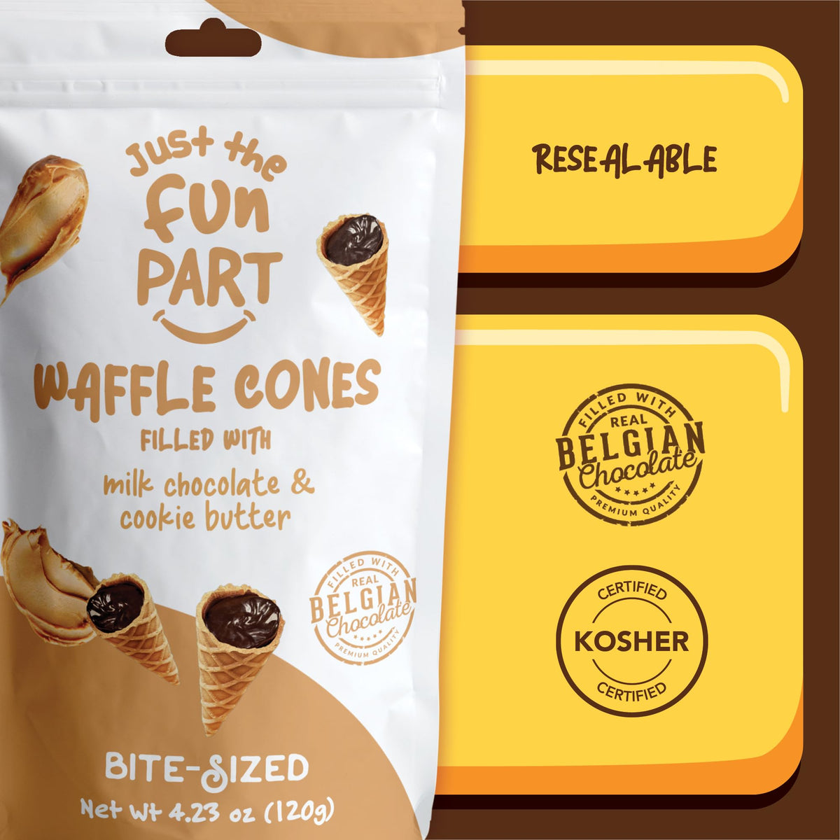 Just The Fun Part Waffle Cones, Milk Chocolate & Cookie Butter