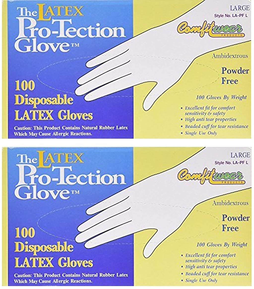 Comfitwear Disposable Latex Gloves - 200 Pack Large, Strong & Safe for Food Preparation - Powder Free, High Anti-Tear Properties with Beaded Cuff