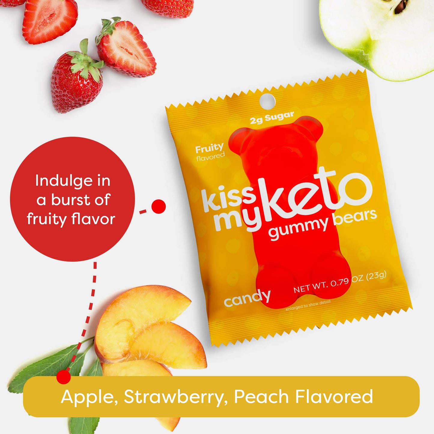 Kiss My Keto Sugar Free Gummy Bears, 12-Pack - Satisfy Cravings while Staying in Ketosis - High Fiber, 3g Net Carbs, Non-GMO & No Gluten - Fruity