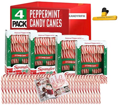 CANDY CANES (4 PACK SPANGLER CANDY CANES) | Spangler Peppermint Candy Canes | 48 - Individually Wrapped Candy Canes | SameDay Shippers Branded
