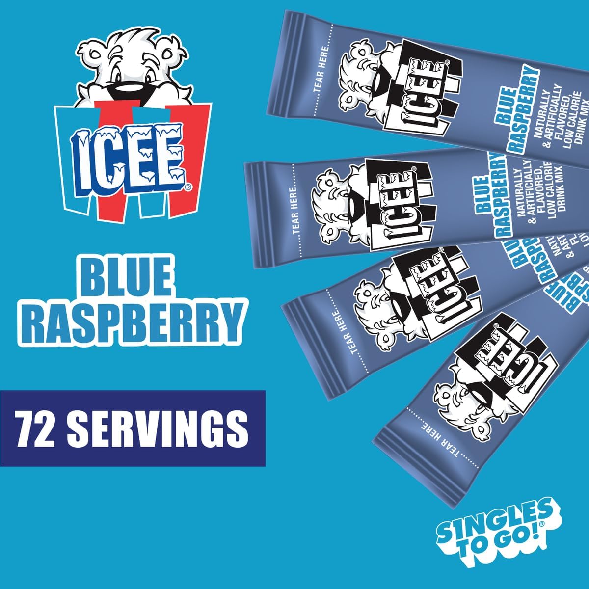 ICEE Blue Raspberry Singles To Go - Pack of 3 - Powdered Drink Mix - Zero Sugar - 6 Sticks Per Box - 18 Servings