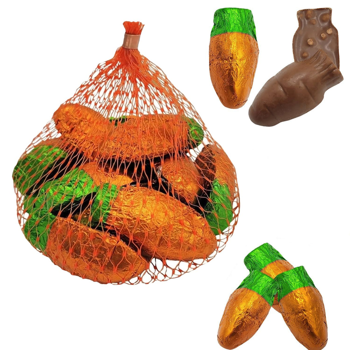 18-Count Easter Milk Chocolate Carrots Mesh Bags, Double Crisp Parsnip Pete's Bunny Treats, Individually Wrapped Foils, Kosher Certified Dairy, 3.35