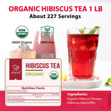 Soeos Organic Hibiscus Flower Herbal Tea, 1lb (16oz), Hibiscus Tea Loose Leaf, Bold Tart Flavor, Caffeine-Free & Naturally Refreshing, Perfect