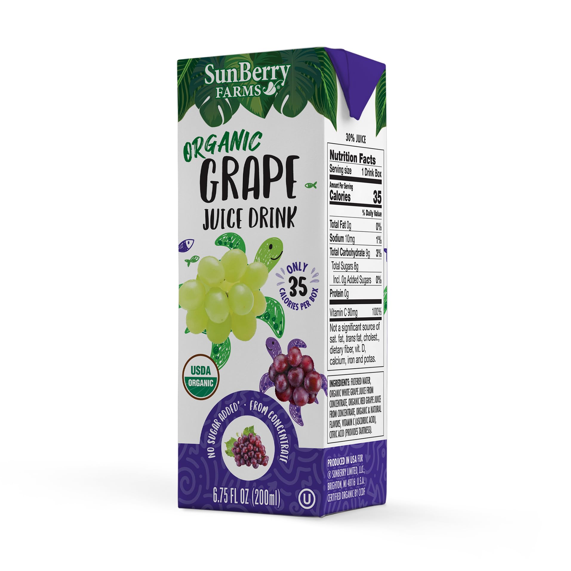 Sunberry Farms Organic Variety Pack Juice Boxes 6.75 fl oz (36 Pack) | Apple, Fruit Punch & Grape | USDA Organic Kids Drinks | No Artificial Flavors
