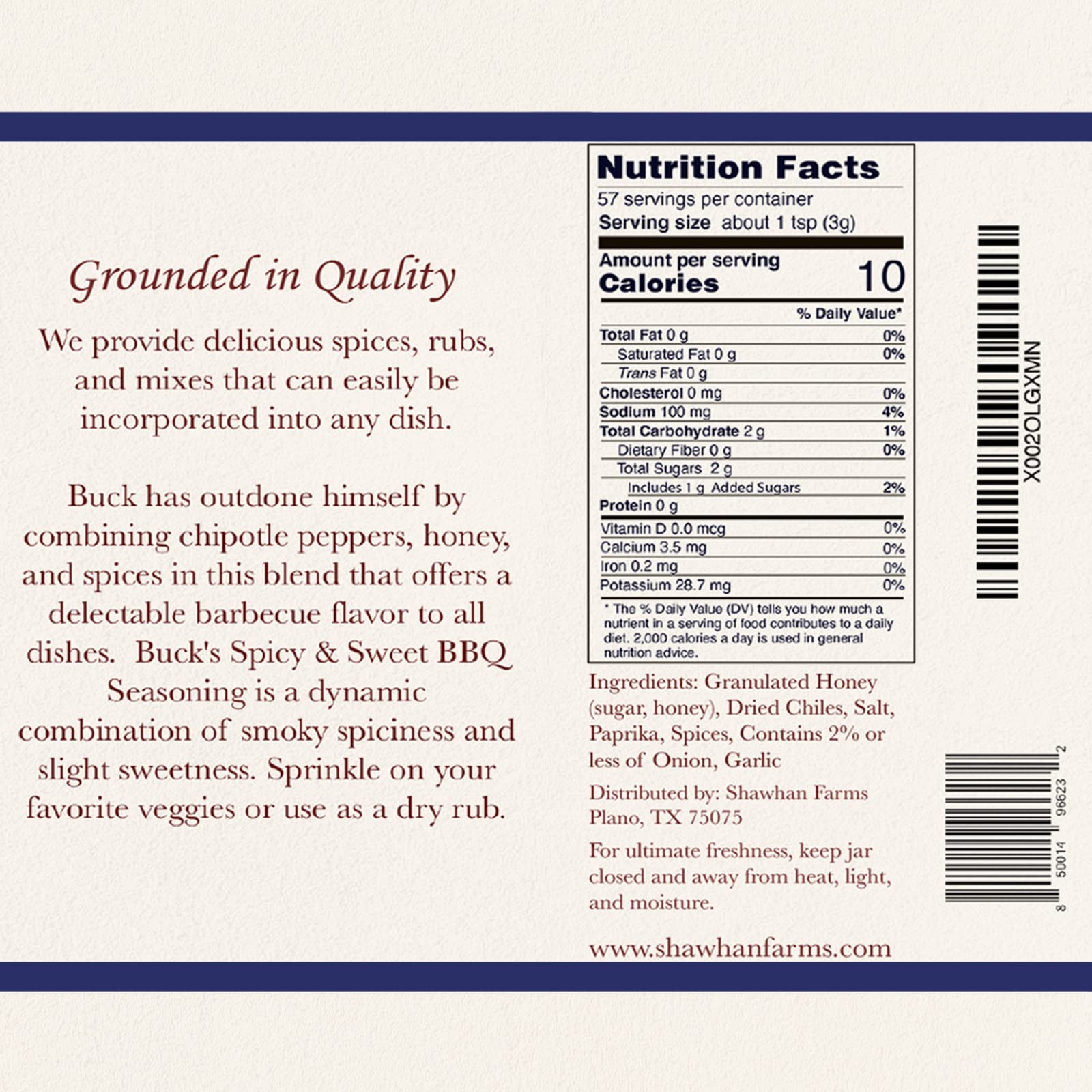 Buck's Spicy & Sweet BBQ Seasoning for Ribs Pork Chops, Shawhan Farms, 6 oz