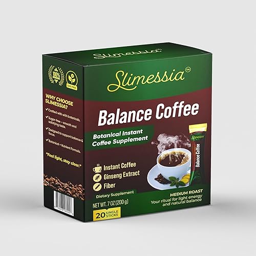 Slimessia Balance Coffee, Medium Roast Instant Coffee with Botanicals, 20 Single Sticks, 7 oz