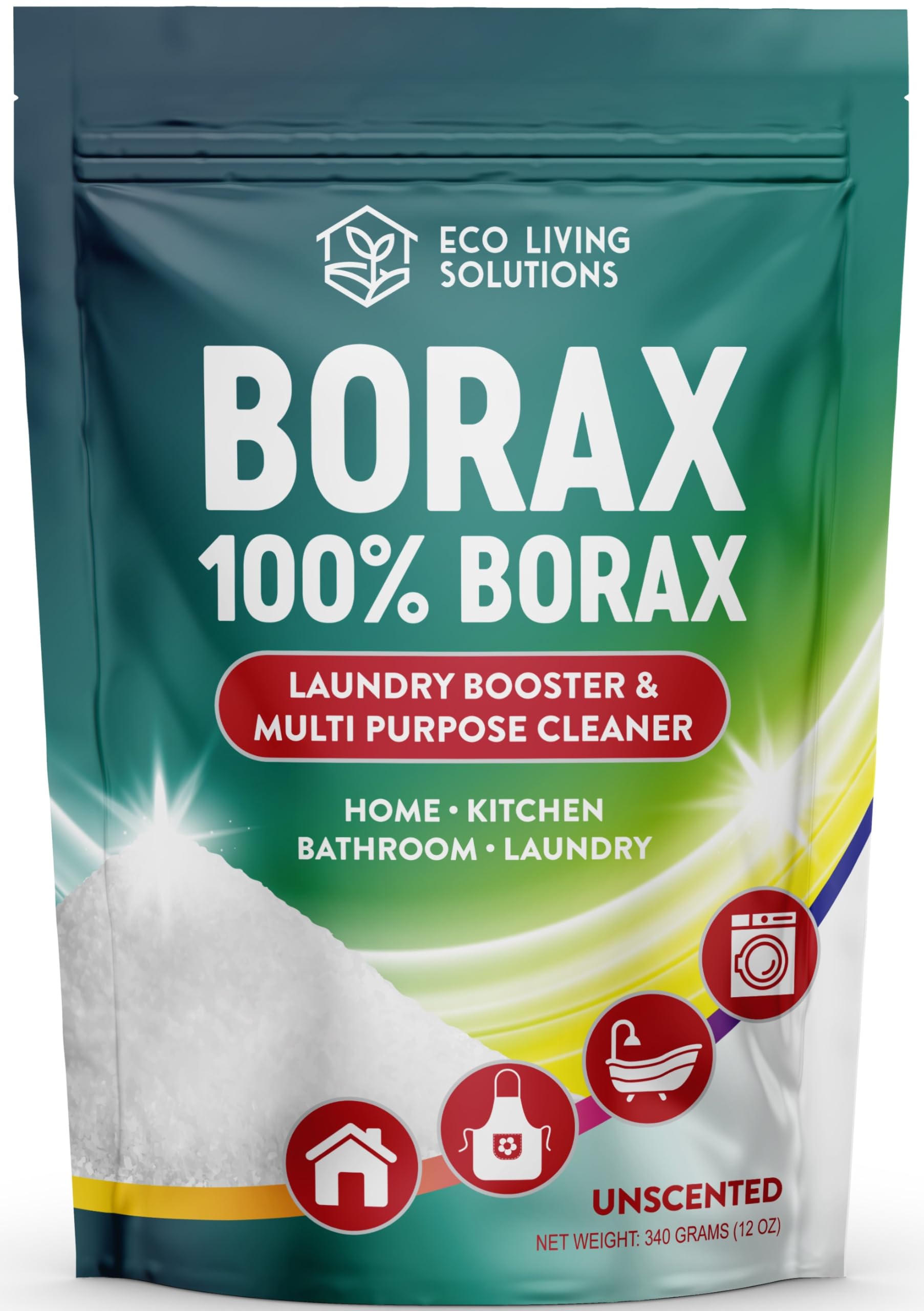 Eco Living Solutions - Borax Powder | Laundry Detergent Powder | Laundry Booster | Great Washing Machine Cleaner | Multi-Purpose Household Cleaner (12