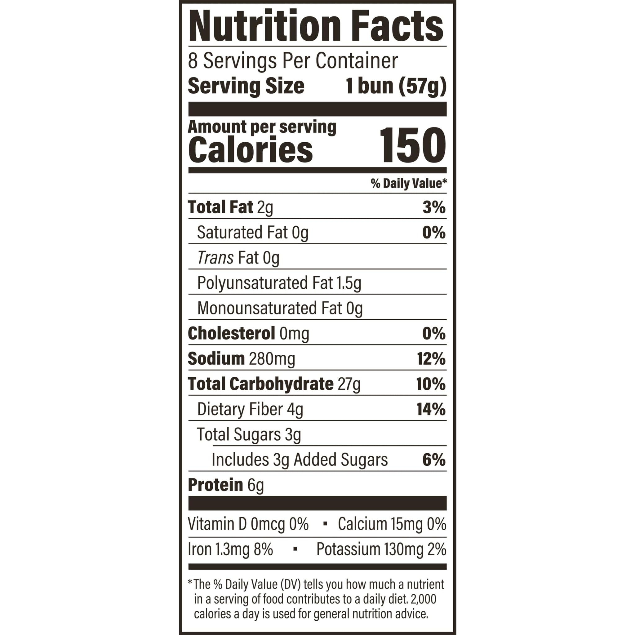 Arnold Whole Wheat Buns, 8 count, (2.0 oz each), Hamburger Buns, 16 oz Bag
