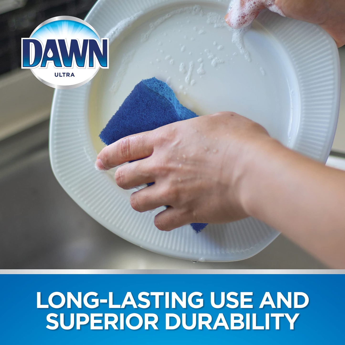 Dawn Ultra Scrubber Sponges Non-Scratch Double-Sided Kitchen Dish Cleaners, 12-Pack, Blue
