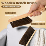 2 Pieces Woooden Dust Brush Hand Broom Bench Brush with Long Wood Handle Whisk Broom Soft Bristle Brush for Counter Bed Sofa Car Fireplace Clothes