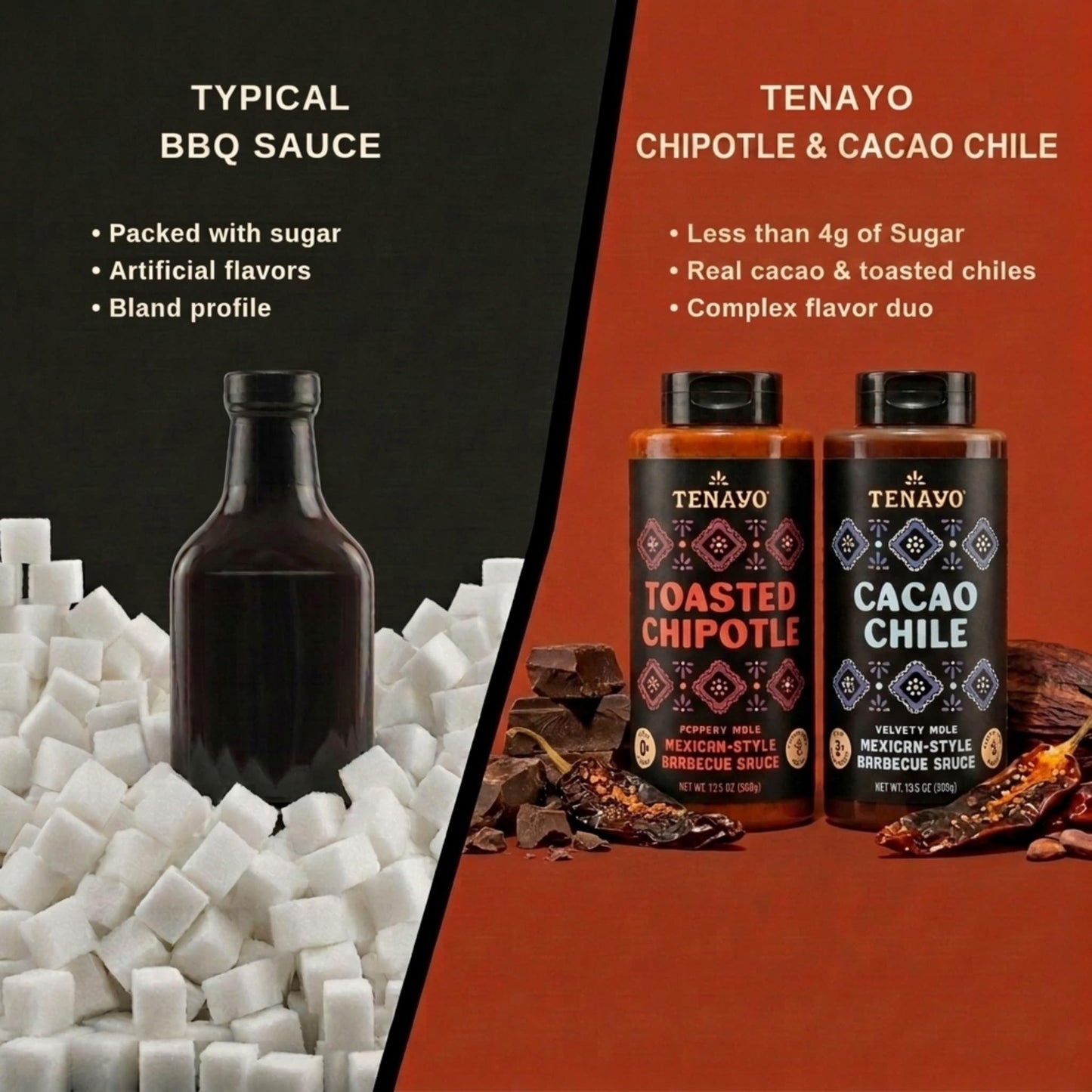 Tenayo Toasted Chipotle & Cacao Chile Barbecue Sauce 2-Pack (13.5 oz Bottles) - Mexican Style Sauce Duo with Chipotle, Chocolate, Chiles & Spices
