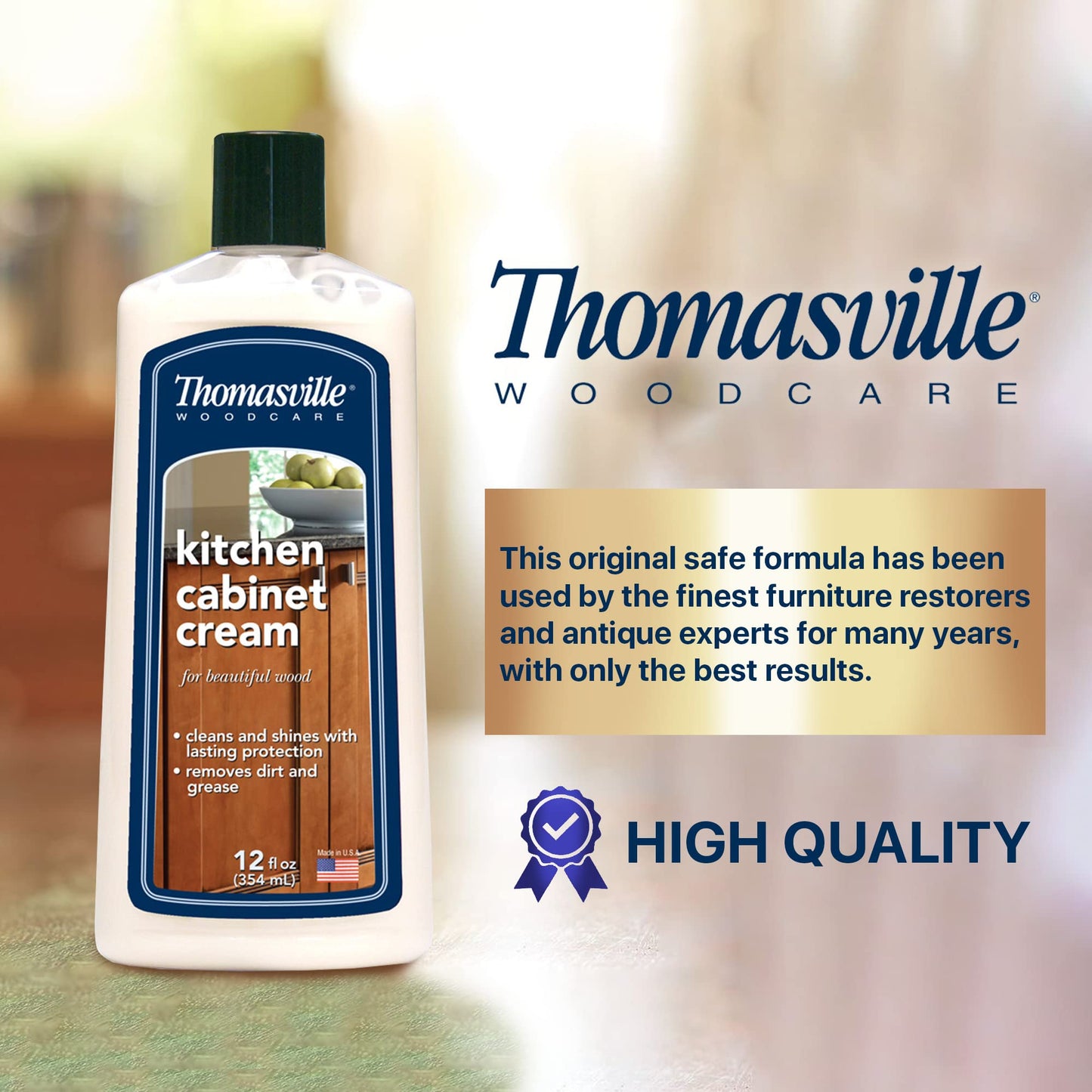 THOMASVILLE KITCHEN CABINET CREAM - Multisurface Wood Cleaner and Polish Furniture Quick Shine Restorer Protector Kitchen Cabinets Surface Cleaner