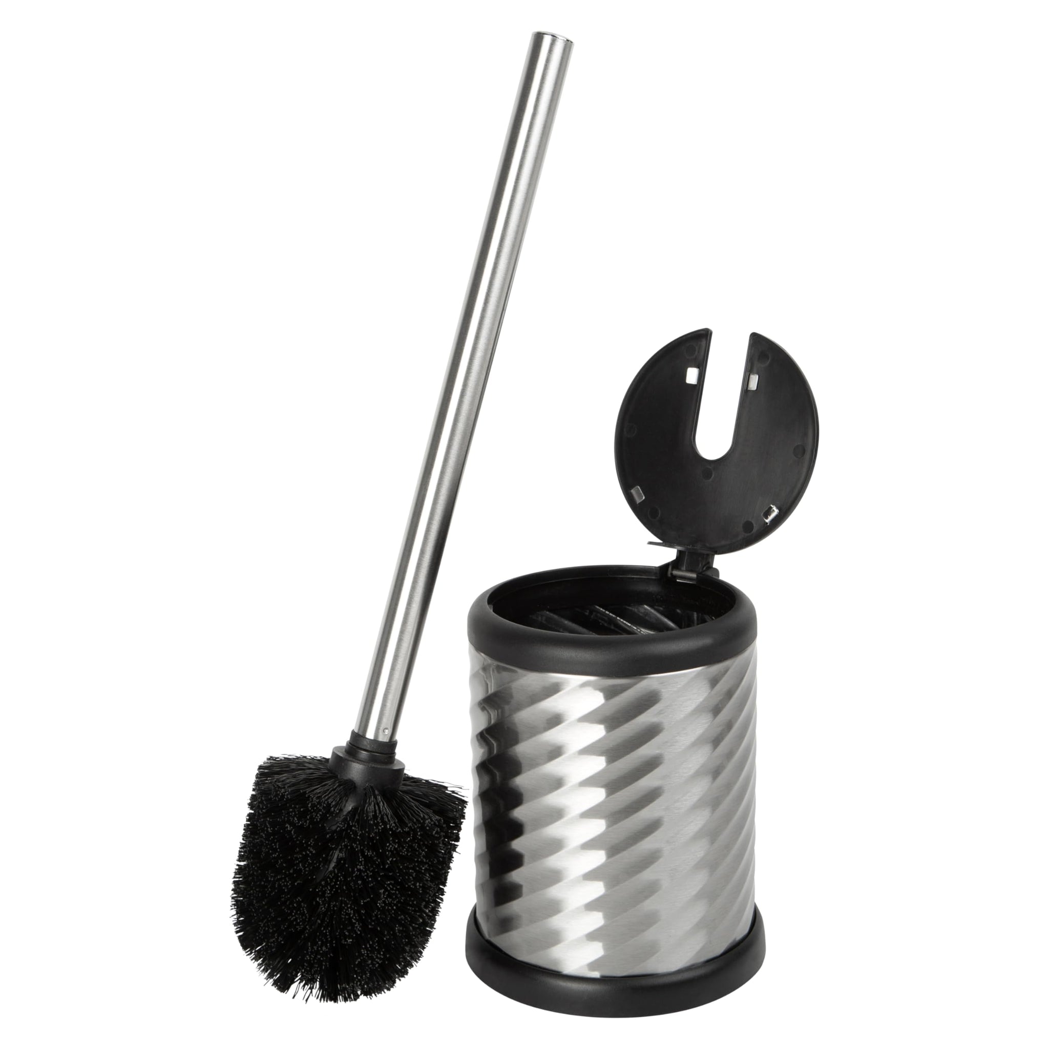 Bath Bliss Self Closing Lid Holder Swirl Toilet Brush in Stainless Steel