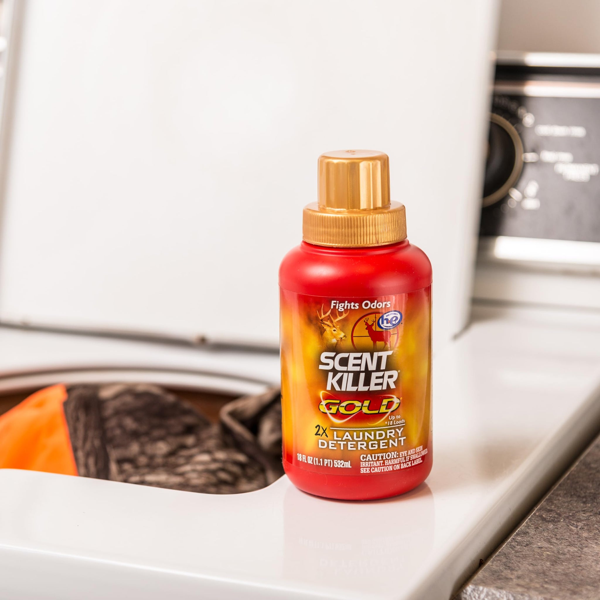 Scent Killer Gold Scent Free Laundry Detergent for Hunting Gear with Power Boost Plus Odor Eliminator, 18 Fluid Ounces