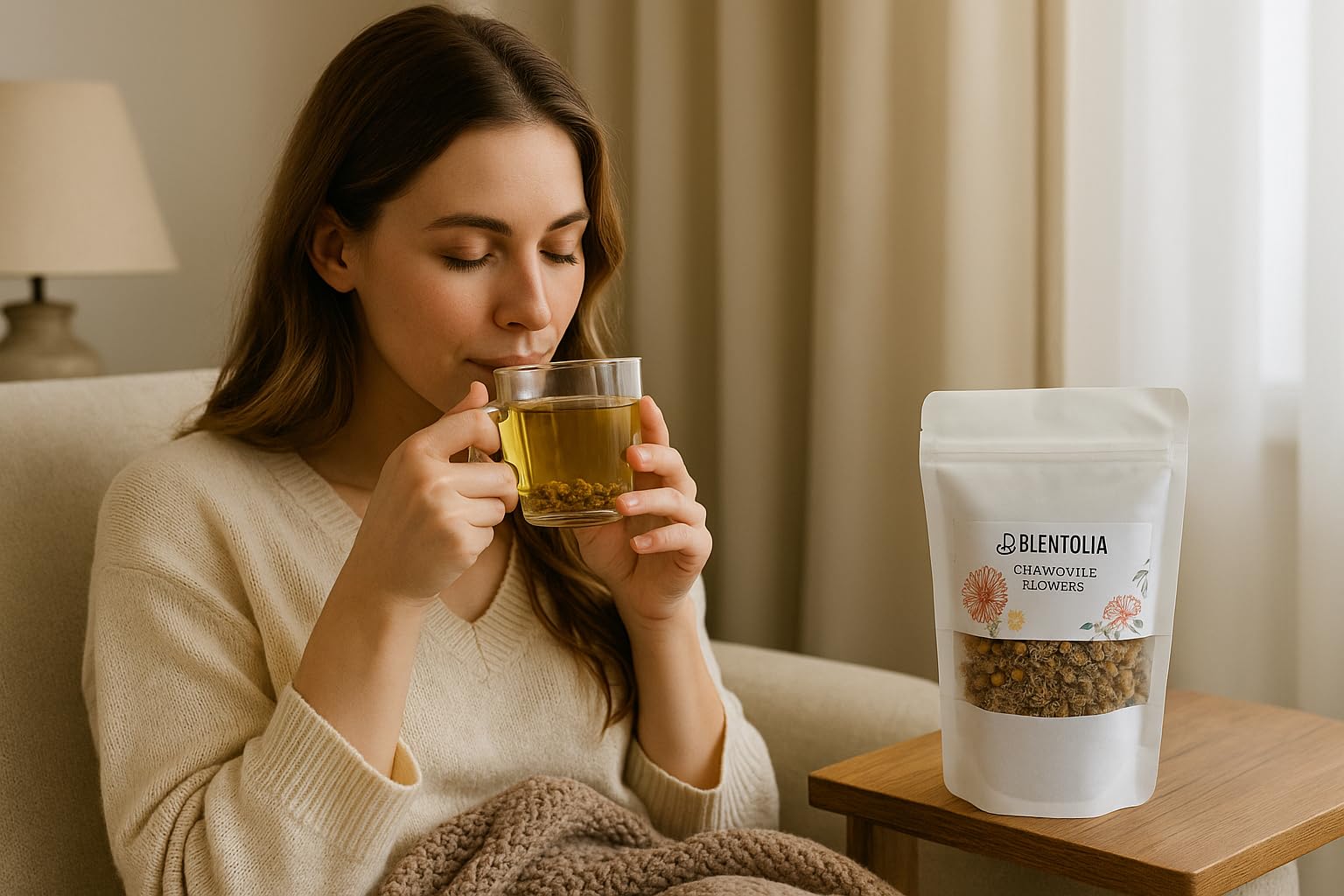 Blentolia Dried Chamomile Flowers - 100% Natural Herbal Tea - Whole Blossoms for Calming Sleep, Relaxation, and Wellness - Caffeine-Free, Non-GMO