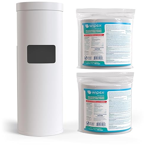 Wipex Disinfecting Wipes Bulk Bundle: Premium White Dispenser with Trash Bin - Stainless Steel and 2 Packs of 800ct EPA Wipes Refill Roll