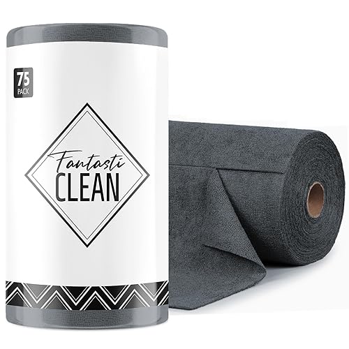 Fantasticlean Microfiber Cleaning Cloth Roll -75 Pack, Tear Away Microfiber Towels, 12" x 12", Reusable, Washable, Scratch Free, Ultra Absorbent