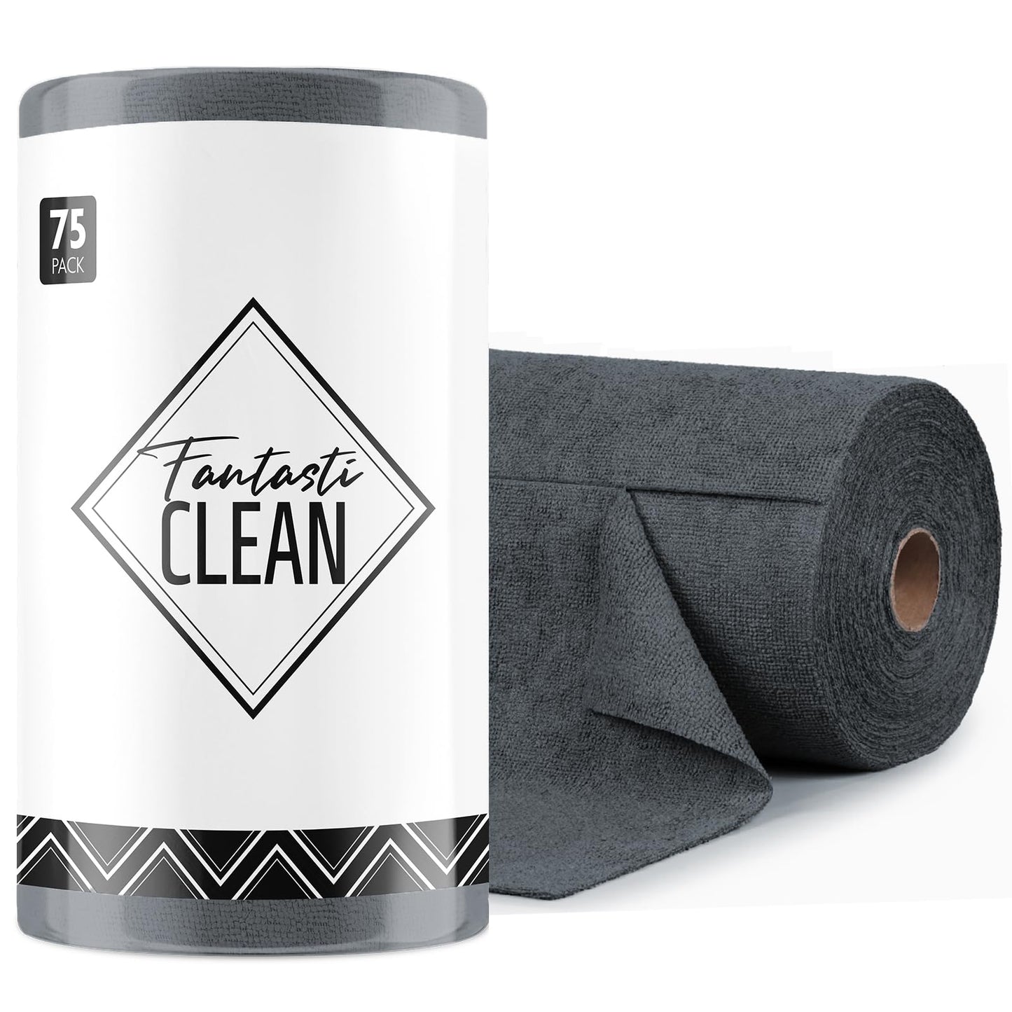 Fantasticlean Microfiber Cleaning Cloth Roll -75 Pack, Tear Away Microfiber Towels, 12" x 12", Reusable, Washable, Scratch Free, Ultra Absorbent
