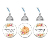 Andaz Press Autumn Fall Watercolor Baby Shower Party Collection, Chocolate Drop Label Stickers Trio, Mommy to Be, Autumn Floral Bouquet and Pumpkin