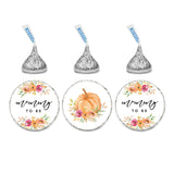 Andaz Press Autumn Fall Watercolor Baby Shower Party Collection, Chocolate Drop Label Stickers Trio, Mommy to Be, Autumn Floral Bouquet and Pumpkin