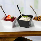 Lillian Tablesettings Black Plastic Square Bowls, 8 oz Small Disposable Serving Bowls for Appetizers, Desserts & Dips, Heavyweight BPA-Free, 20 Count