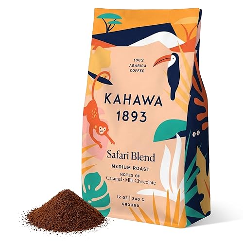 Kahawa 1893 Ground Coffee Medium Roast Safari Blend 12 Oz - As Seen on Shark Tank, High Antioxidants, Naturally Sweet, Organically Grown, Ethically