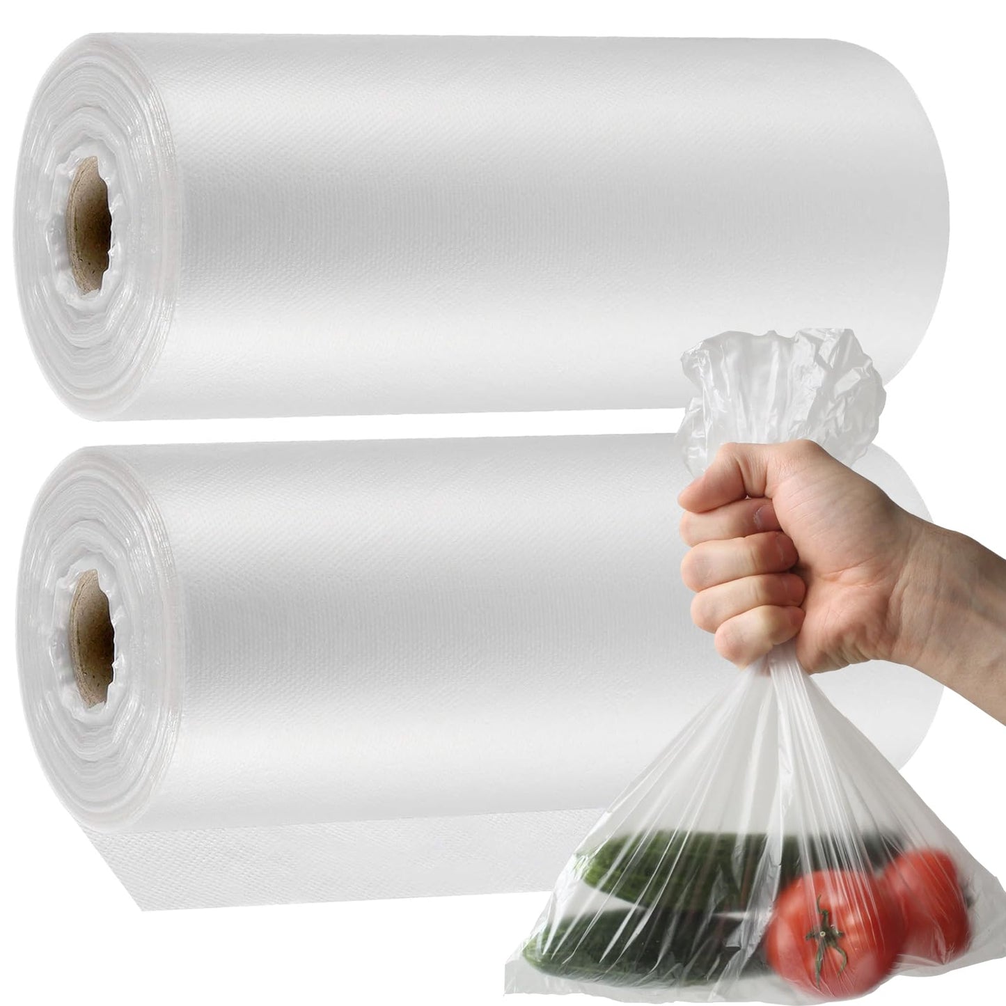ZEONHAK 1000 Count 10 x 14 Inches Plastic Produce Bags, Clear Plastic Produce Bag Roll for Bread, Fruits, Vegetable, Kitchen, 500 Bags x 2 Rolls