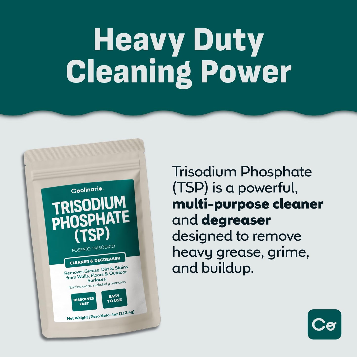 Coolinario Trisodium Phosphate - TSP Cleaner (4 Oz) Heavy-Duty Cleaner & Degreaser for Walls, Floors & Outdoor Surfaces | Removes Grease, Dirt